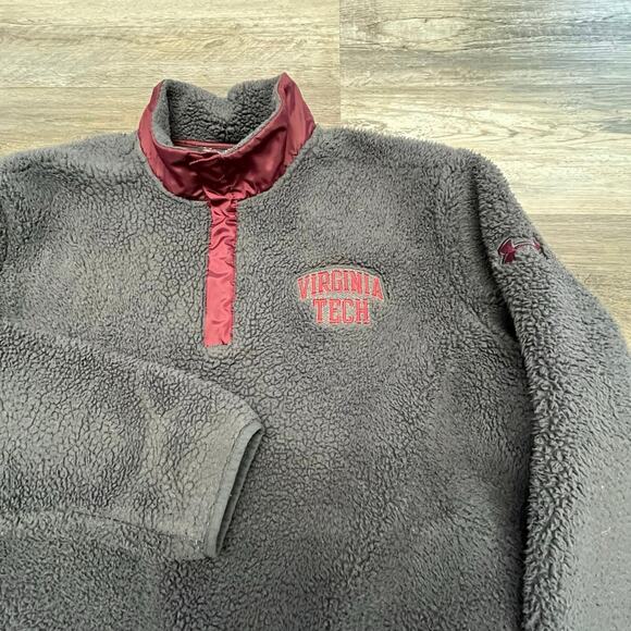 UA Under Armour‎ Virginia Tech Hokies Gray Men 2XL Deep Pile Fleece Snap Sweater - Picture 1 of 9